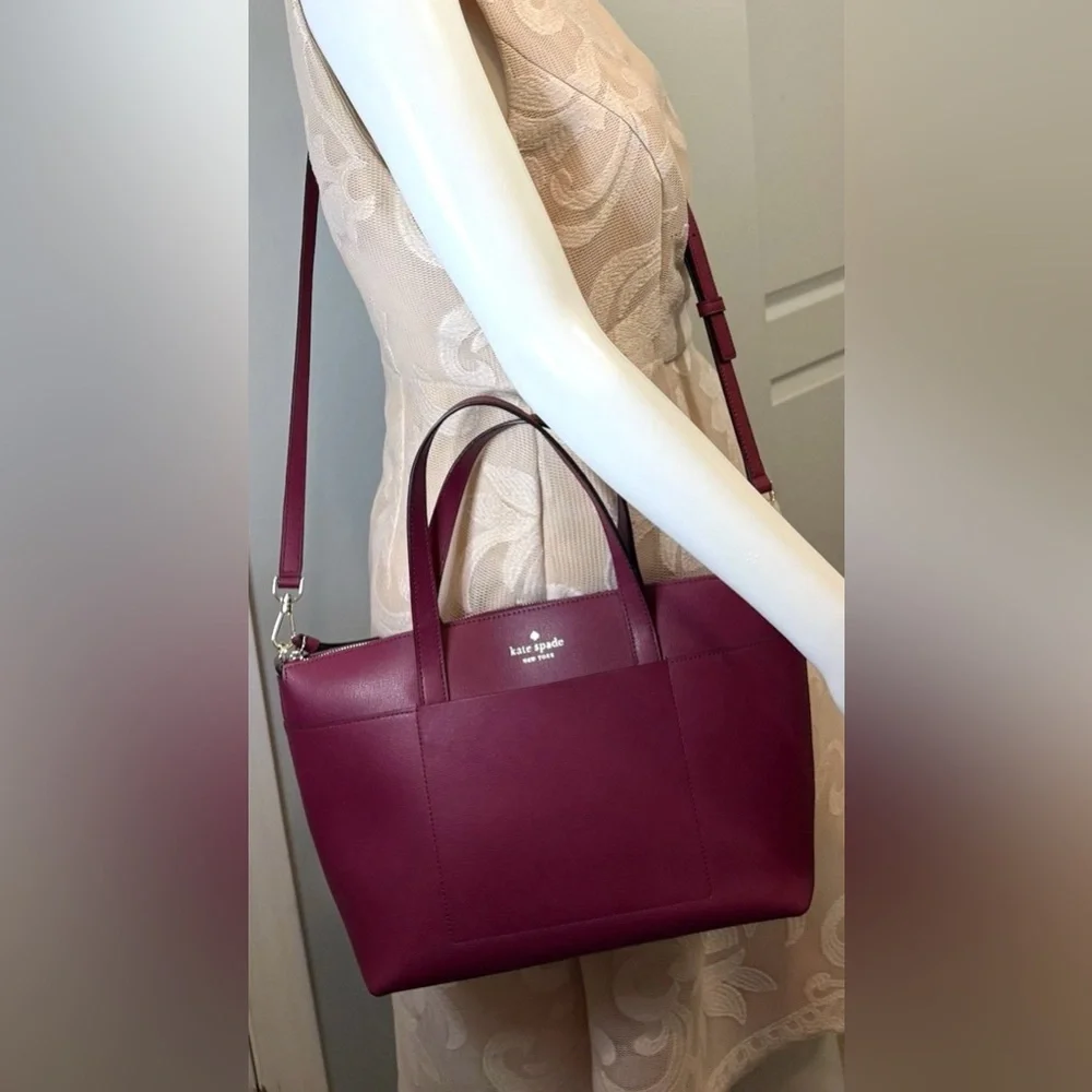 Kate Spade Patrice Satchel Crossbody Bag Deep Red Cranberry Leather - Picture 2 of 16
